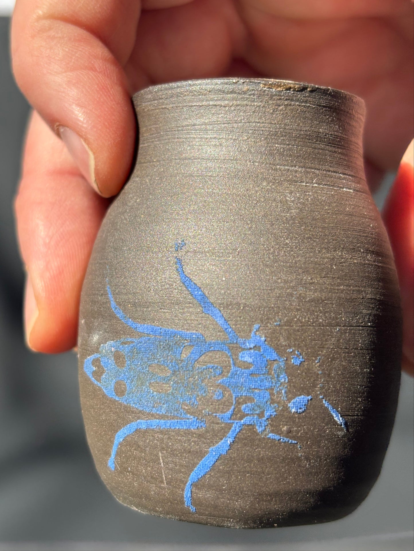 Tiny Blue Bug Vase