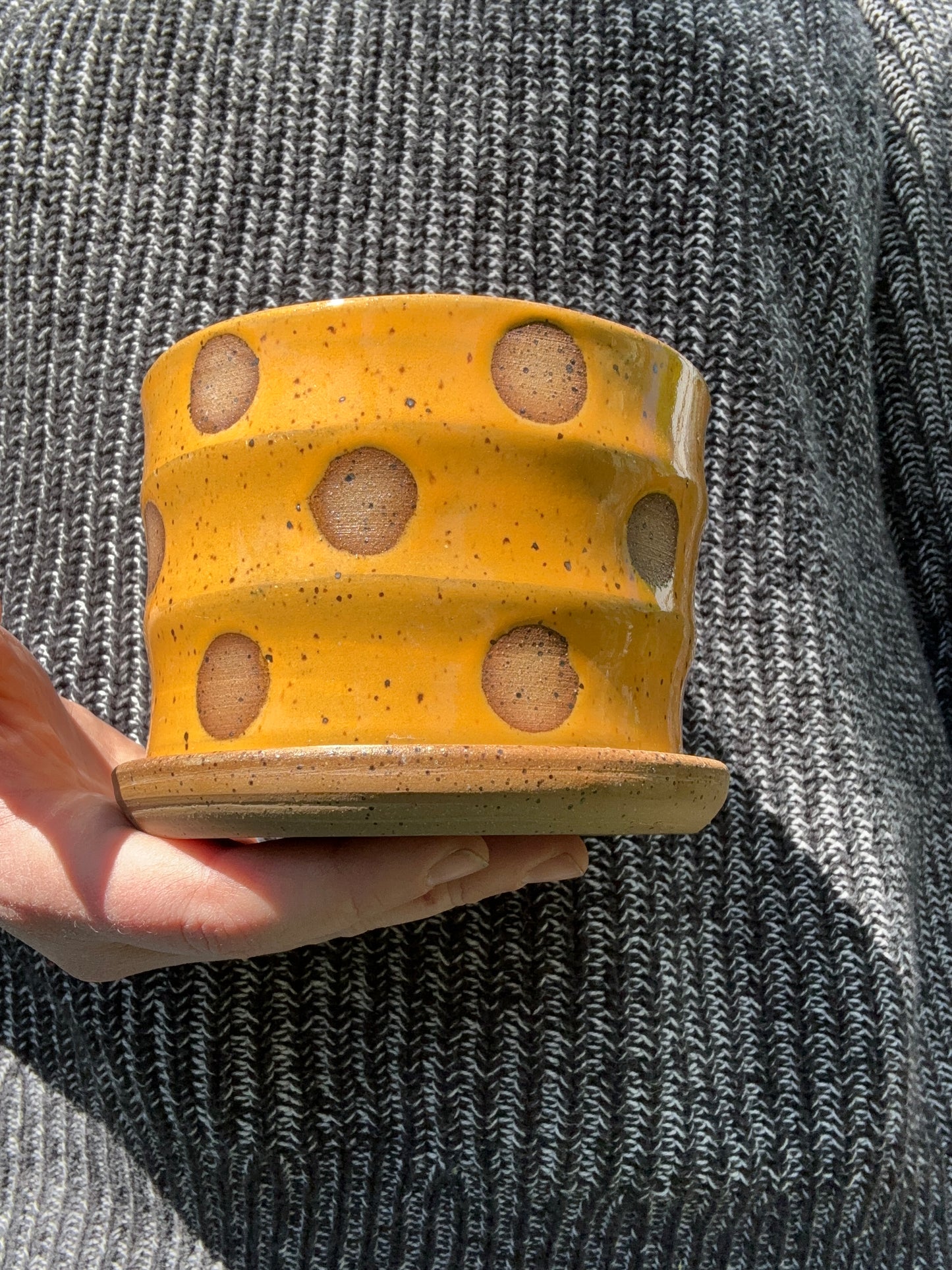 Tangerine Polka Dot Planter Set