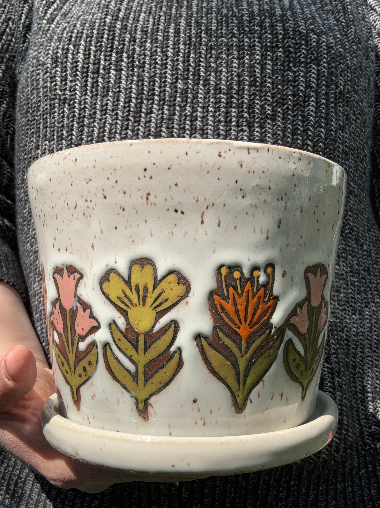 White Speckled Flower Planter Set