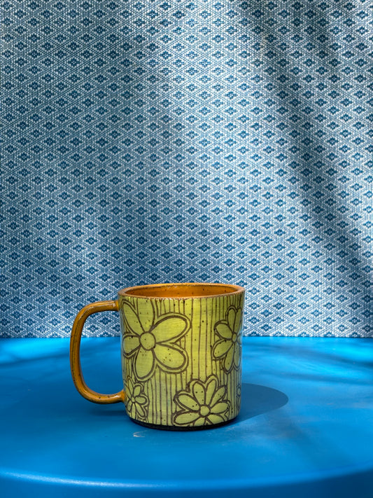 Carved Yellow Flower Mug